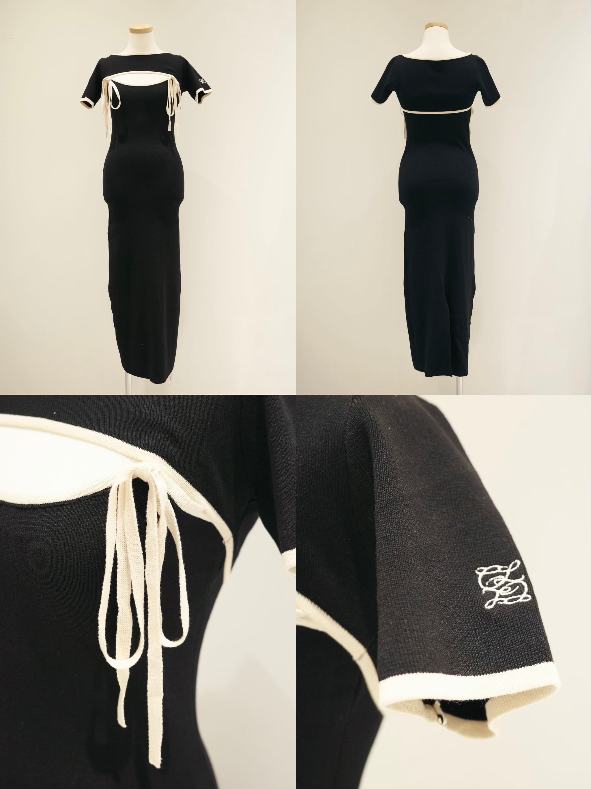 バイカラーリボンニットロングワンピース – Ciel